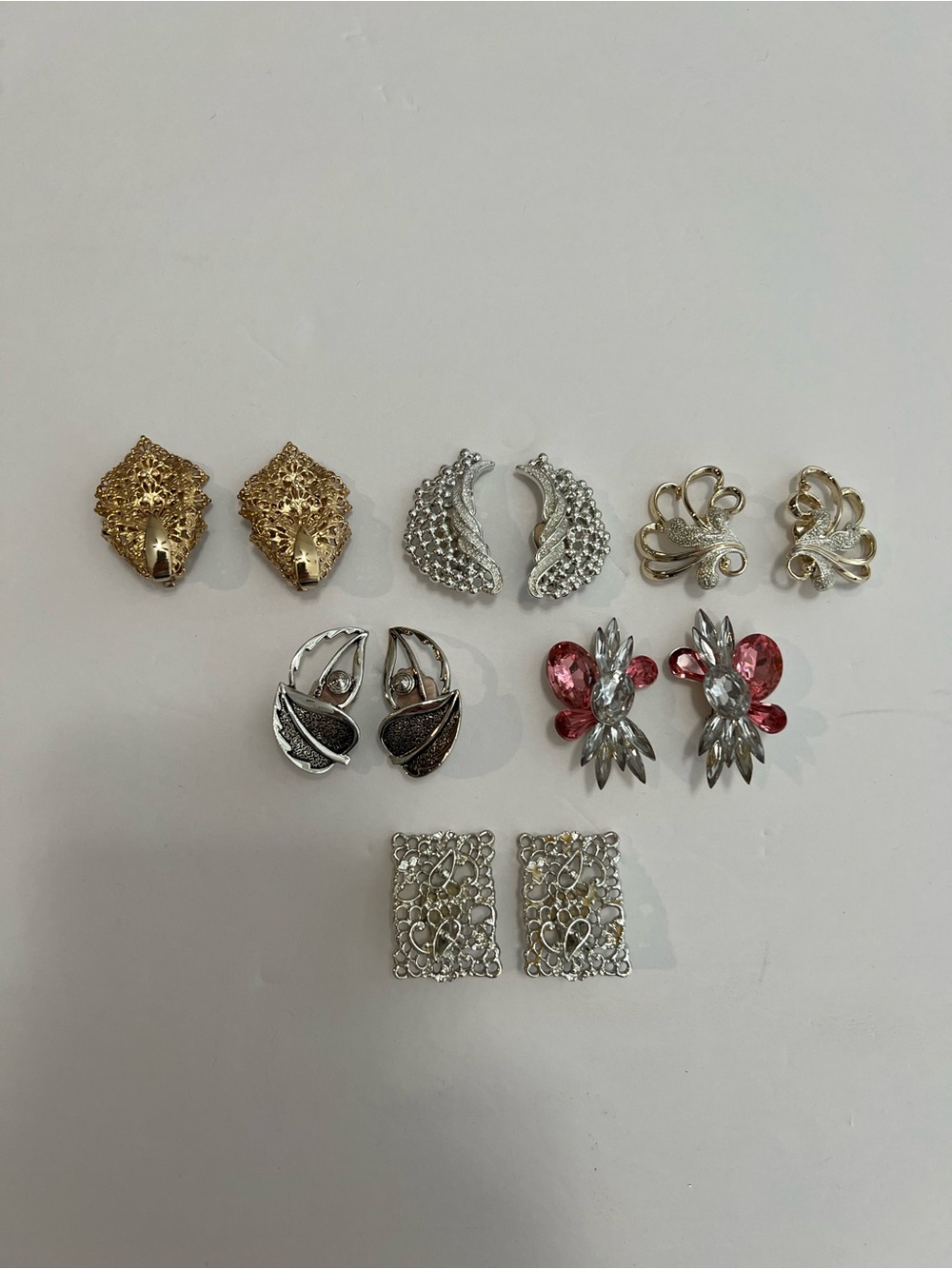 Vintage Clip On Earrings Lot Sarah Coventry Emmons Rhinestone Gold Tone 6 Pair